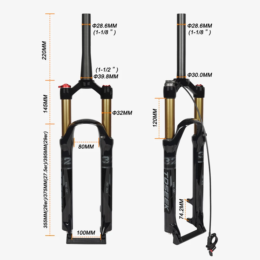 Magnesium Alloy Air Suspension Fork 120mm Pneumatic Front For Mountain Bike BMX 29er Wheel Size Disc Brake Bicycle Fork