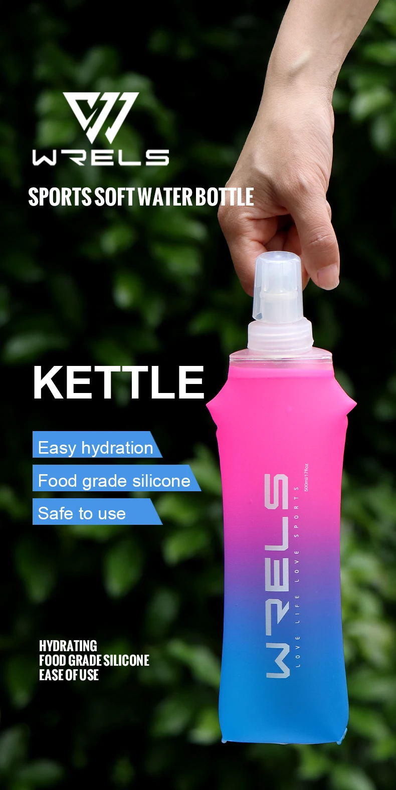 Sport Water Bottle TPU Folding Soft Flask Drink Portable Water Bottle High Flow Running Hiking Bicycle Fitness Water Bag