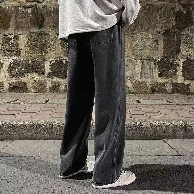 Spring Autumn Men Baggy Jeans Oversize Straight Loose Casual Denim Trousers Solid Color Streetwear Fashion Y2k Wide Leg Pants