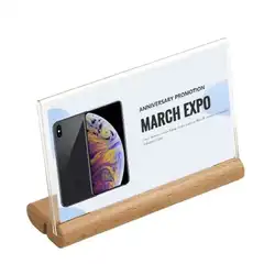 100x100mm Acrylic Sign Beech Material Slant Table Menu Product Price Flyer Display Name Card Holder Stand