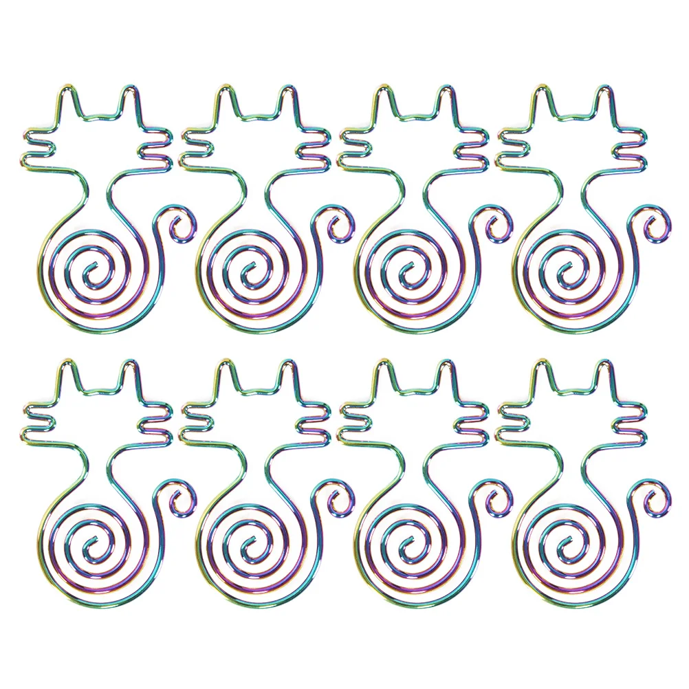 8 قطع من مشابك الورق على شكل قطة بألوان متنوعة، مشابك بتصميم حيوانات لعرض بطاقة الصور، إشارة مرجعية معدنية للوازم المكتبية