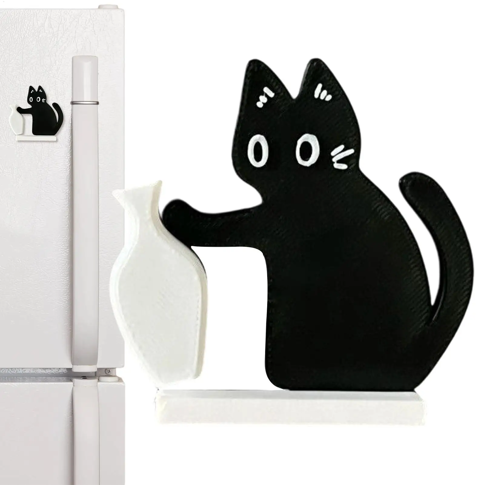 Cute Cat Pushing Vase Decor Fridge Magnet Home Office Memorial Box Cat Whisker Collection Gift for Cat Lovers