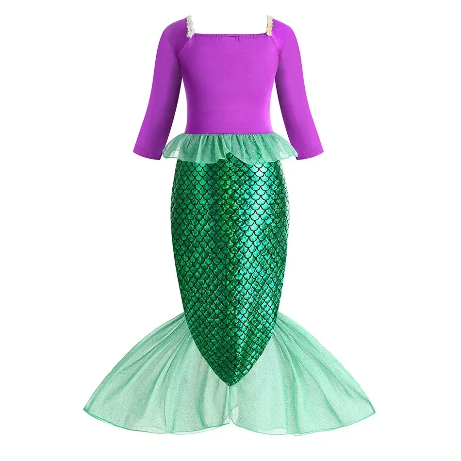 Mermaid Costume for Girl Long Sleeve Girls Dress Carnival Evening Party Dresses for Kids Halloween Dress Up Clothes