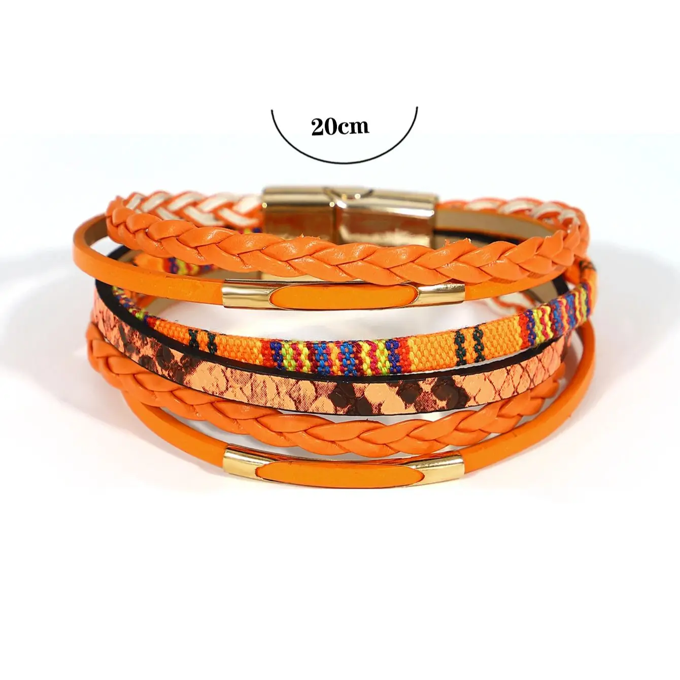 Amorcome Multilayer Braided Wrap Bracelet for Women Men Charm Orange Color Leather Bracelets & Bangles Female Jewelry Gifts