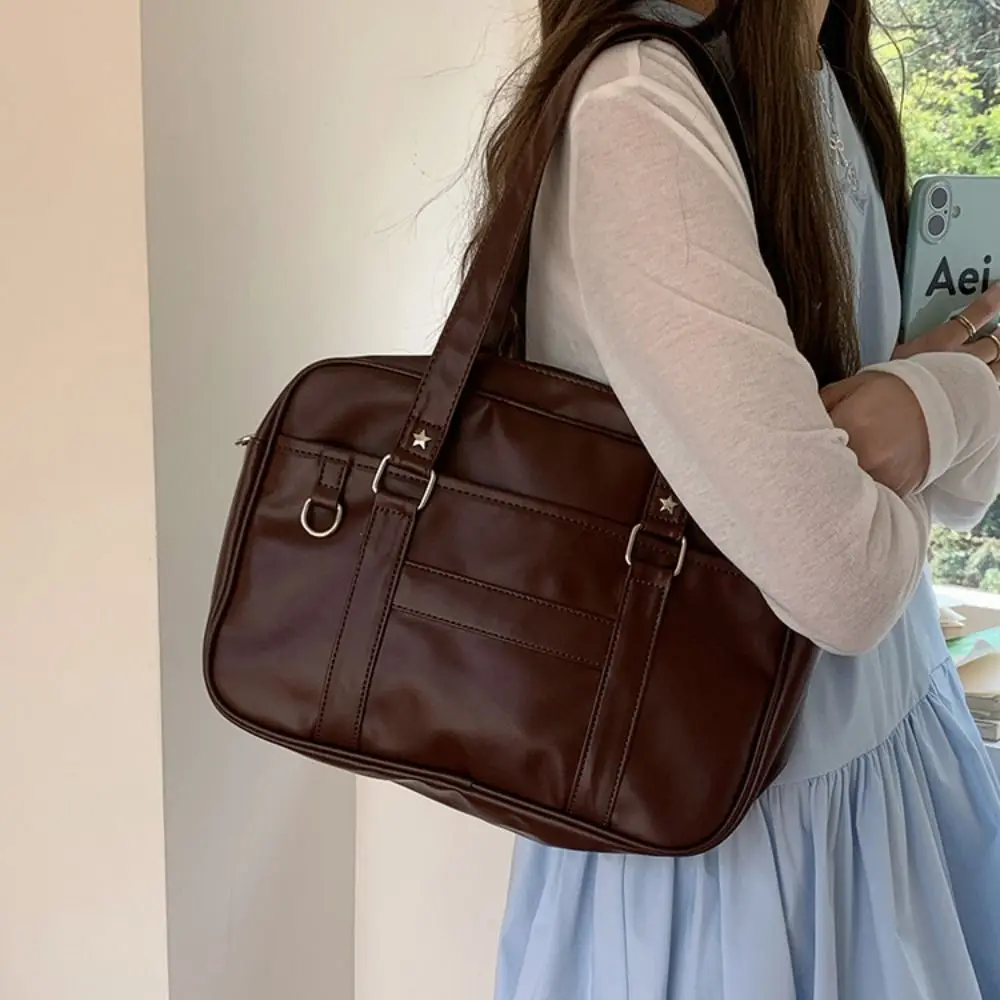 

Portable PU Leather JK Uniform Bag Korean Style Commuting Computer Bag Retro Solid Color Preppy Style Shoulder Bag Travel