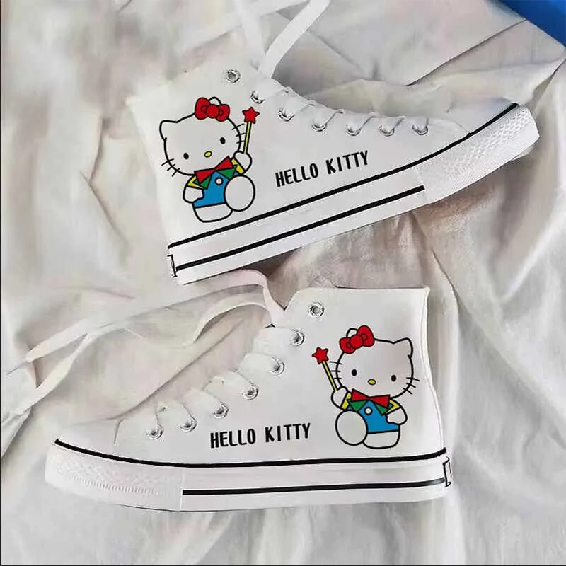 

Kawaii Sanrio Hello Kittye Women's High Top Canvas Shoes Anime Cartoon Student Casual Versatile Board Shoes Holiday Gifts
