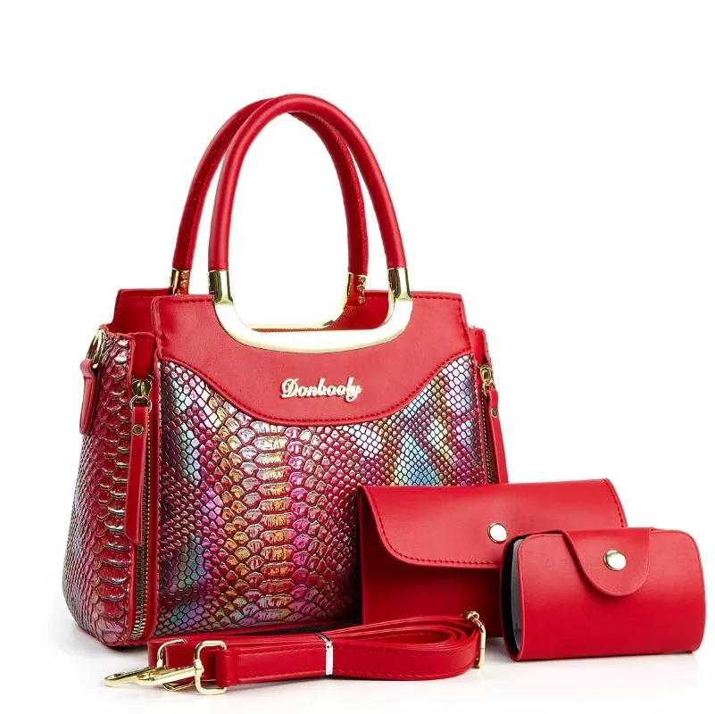 Elegant High-End Shiny Leather 3pcs/set Handbag Women's Bag Versatile Simple Women's Hand-held Single Shoulder Crossbody Bag