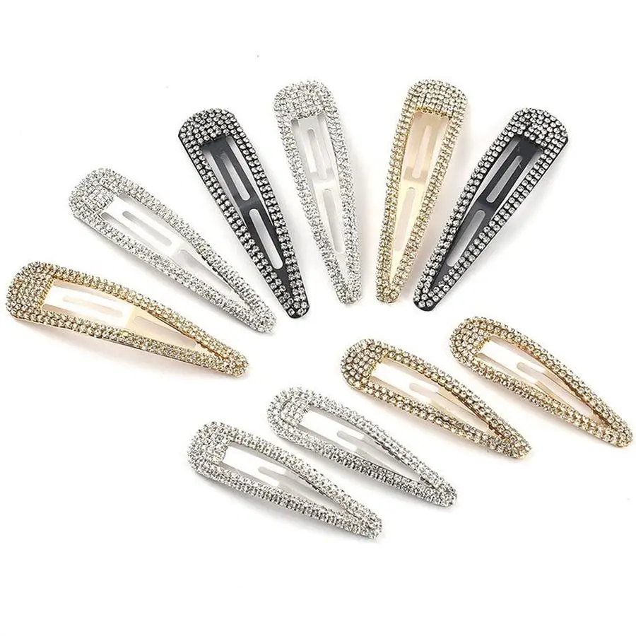 1/5/10/20/50/100pcs Fashion Metal Teardrop Rhinestone Hair Clip, Golden Rhinestone BB Clip, Simple Geometric Bangs Side Clip Fun