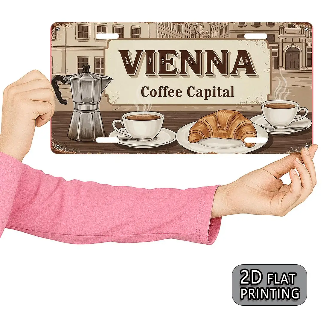 2D Flat,1pc Vintage Aluminum Sign,Vienna Coffee City Style, Vintage Metal Decoration, Home Garage Cafe Wall Decoration