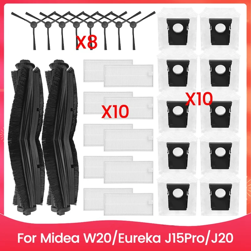 Kit de sacs à poussière pour brosse et filtre, 30 pièces, pour Midea W20 pour Eureka J15pro J20, accessoires pour aspirateur, pièces de rechange