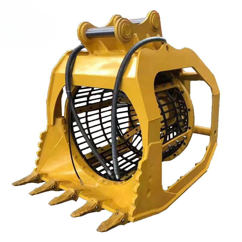 Separating sand and stone, screen bucket for excavator, hydraulic rotary screening bucket