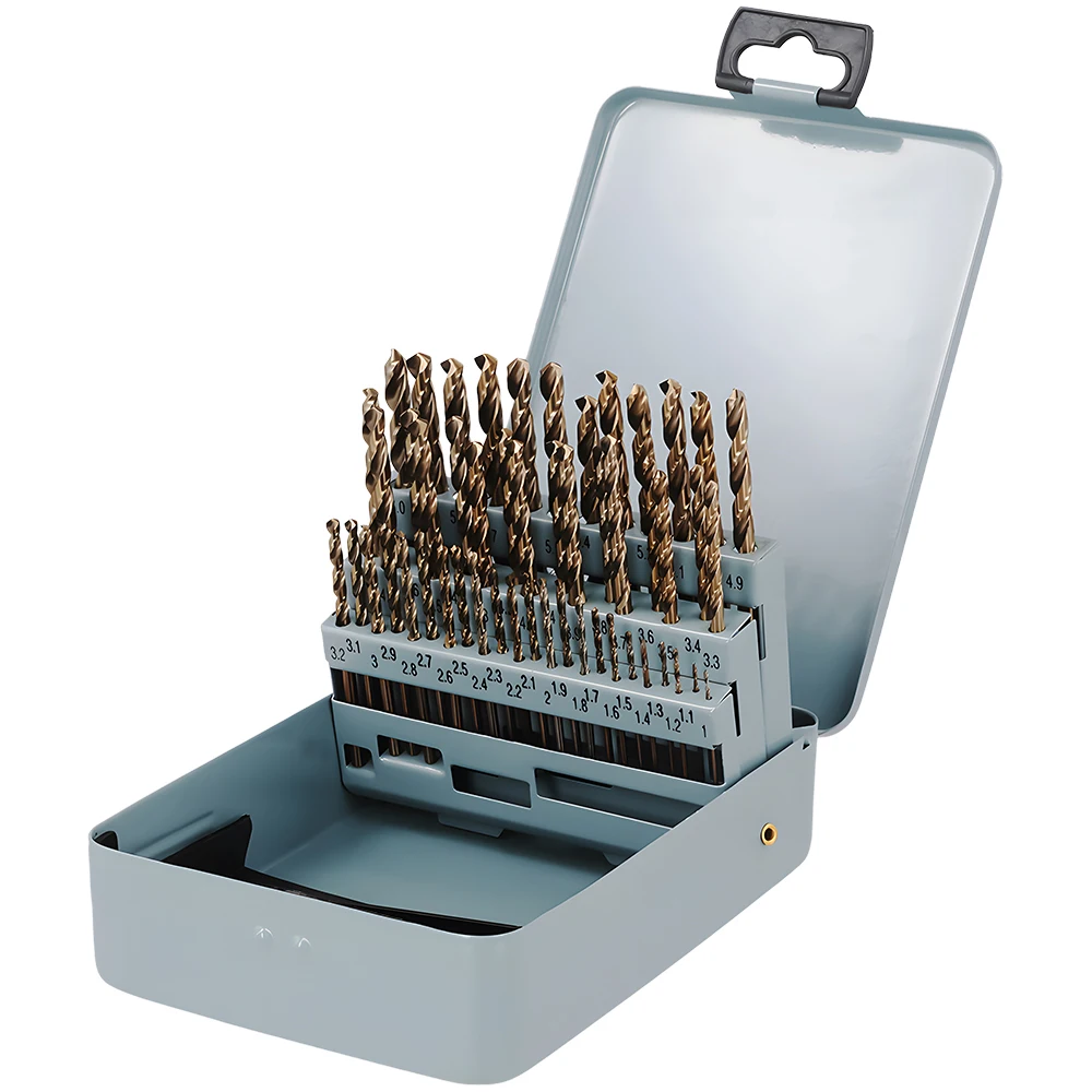 Podofo 51-teiliges M35 Kobalt-Bohrer-Set 1-6mm HSS-Co Jobber-Länge Spiralbohrer Elektrowerkzeug-Zubehör zum Bohren in Edelstahl, Holz und Metall