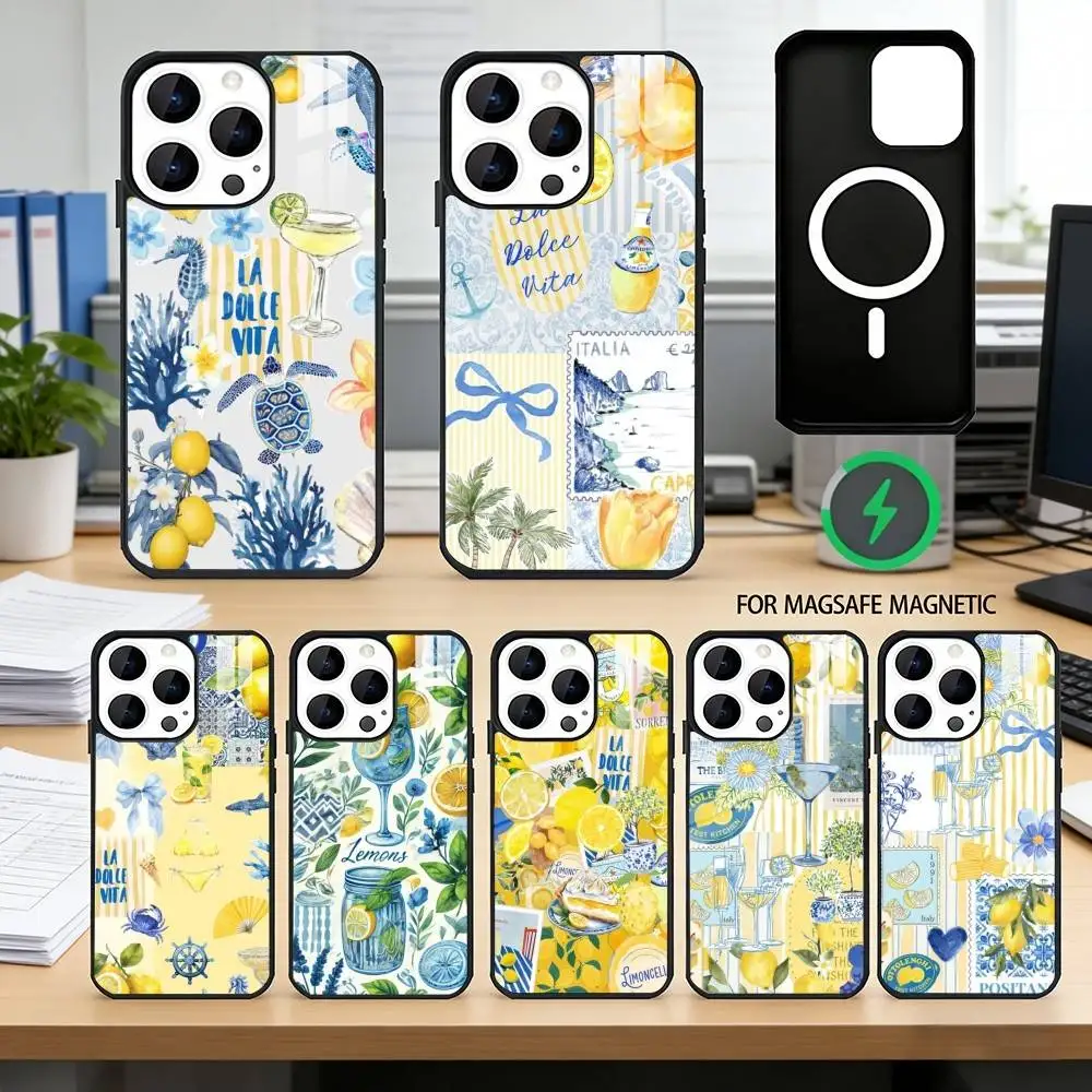 

Ocean Wine Glass Lemon Phone Case For iPhone17,16,15,14,13,12,11 Plus,Pro Magnetic For Magsafe Wireless Charging