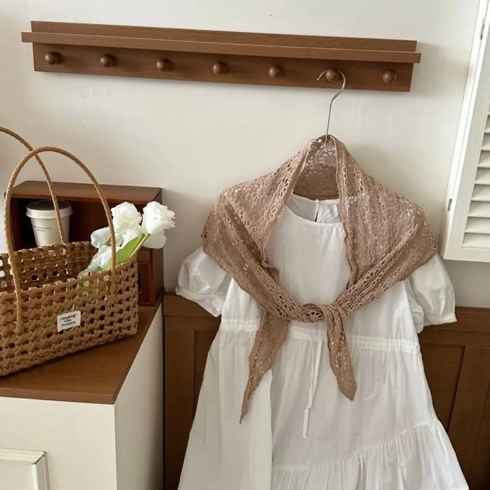 

Simple Fake Collar Knitted Triangle Scarf White Ethnic Style Hollow Out Lace Shawl Wraps Cape Fart Curtain Female