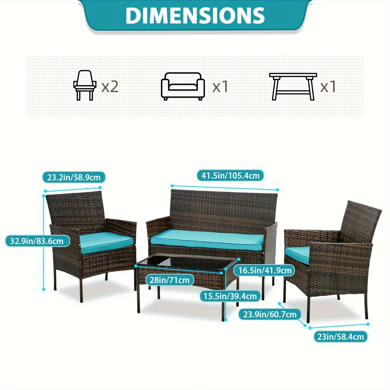 

4pcs All-Weather Wicker Patio Furniture Set with Cushions & Glass Table - Modular L-Shaped Sectional Sofa, Coffee Table