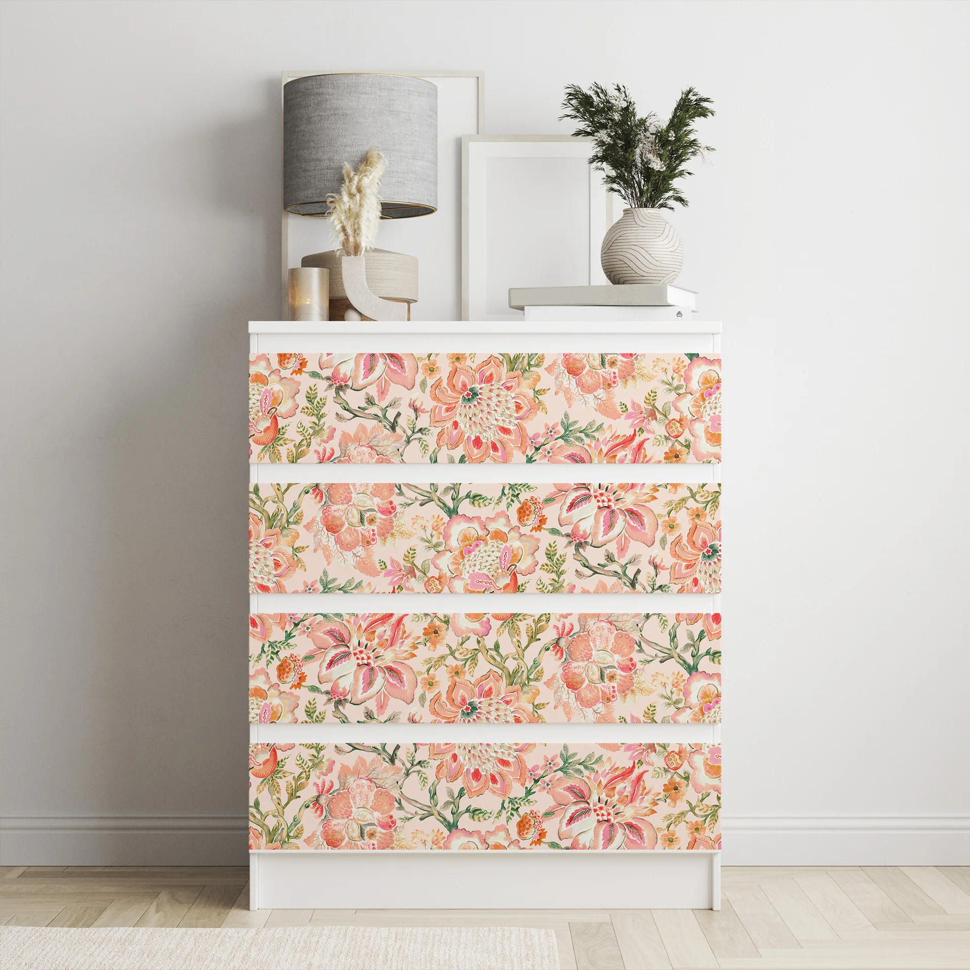 

Pink Botanical Floral Wallpaper Peel and Stick Boho Enthic Flower Wallpapers Cabinet Living Room Wall Decor Mural