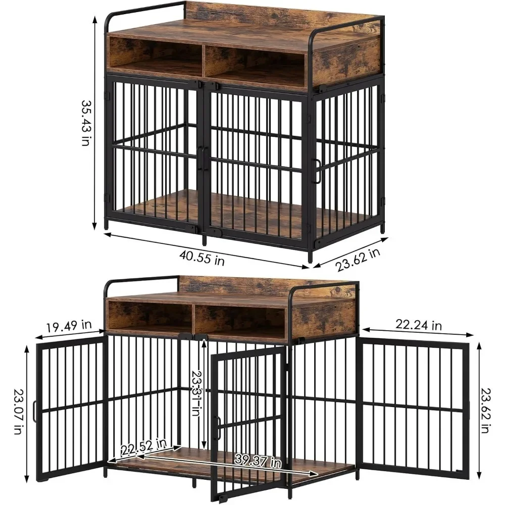 Dog Crate, Wood Dog Cage Table with Drawers Storage, Heavy Duty Crate, Sturdy Metal Easy To Assembly, Dog Crate Furniture