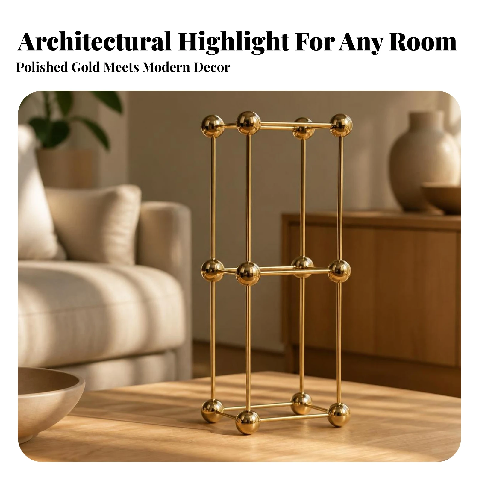 Geometric Metal Frame Airy Decorative Frame with Spherical Nodes Sculpture Minimalist for Living Room, Study