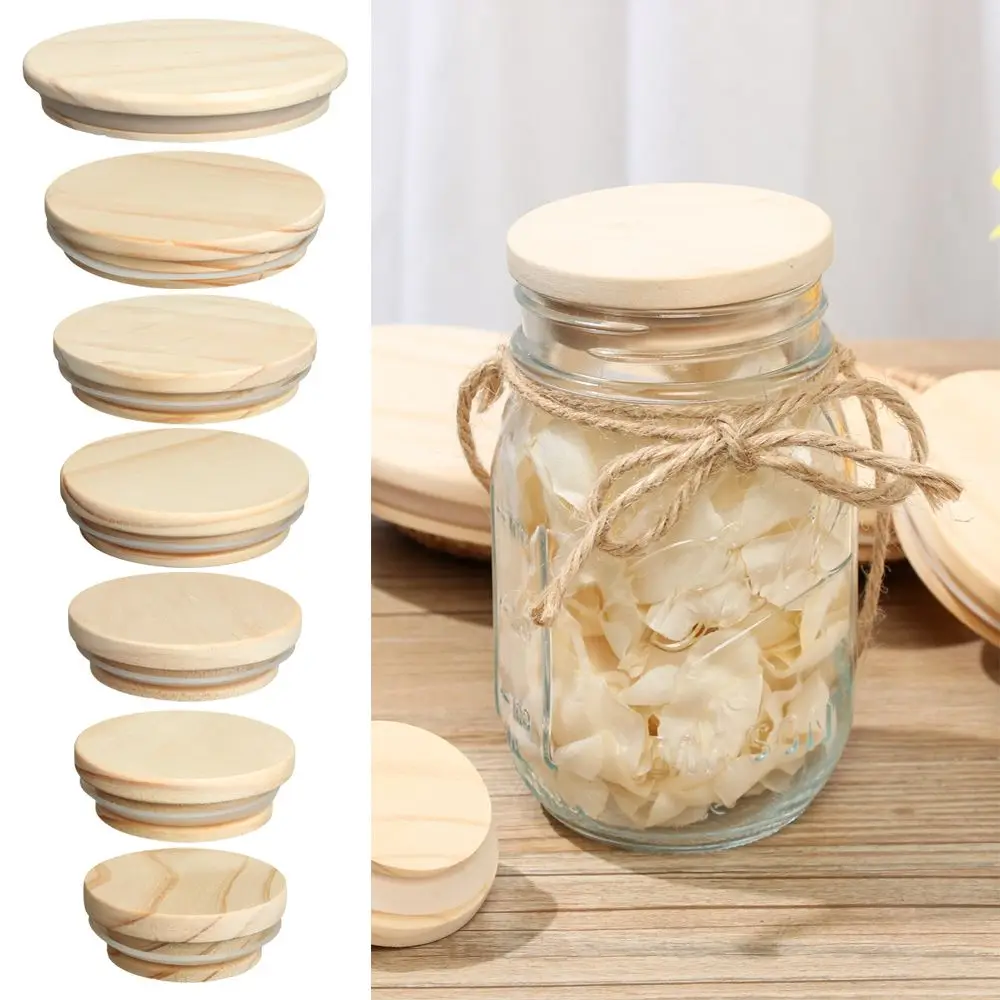 Various Sizes Reusable Wooden Kitchen Organization Bottle Sealing Caps Canning Storage Mason Jar Lid Wide Mouth Cover Wood Lids