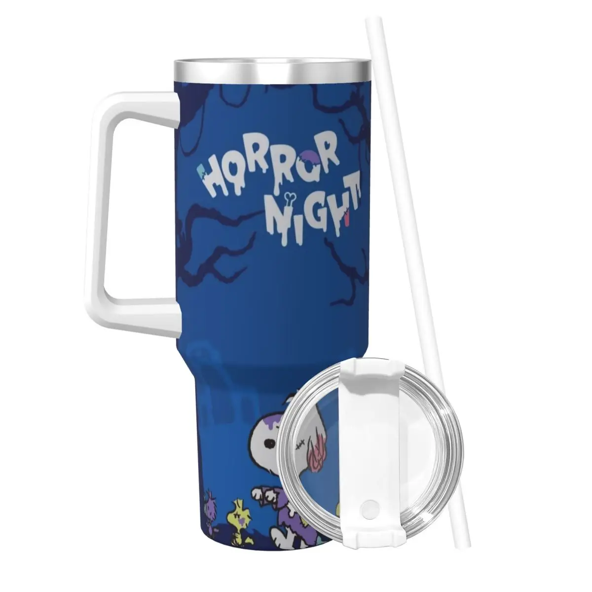 Stainless Steel Tumbler Snoopy Horror Night Car Mugs With Straws Travel Cold Drink Water Bottle Insulated 40oz Thermal Cups