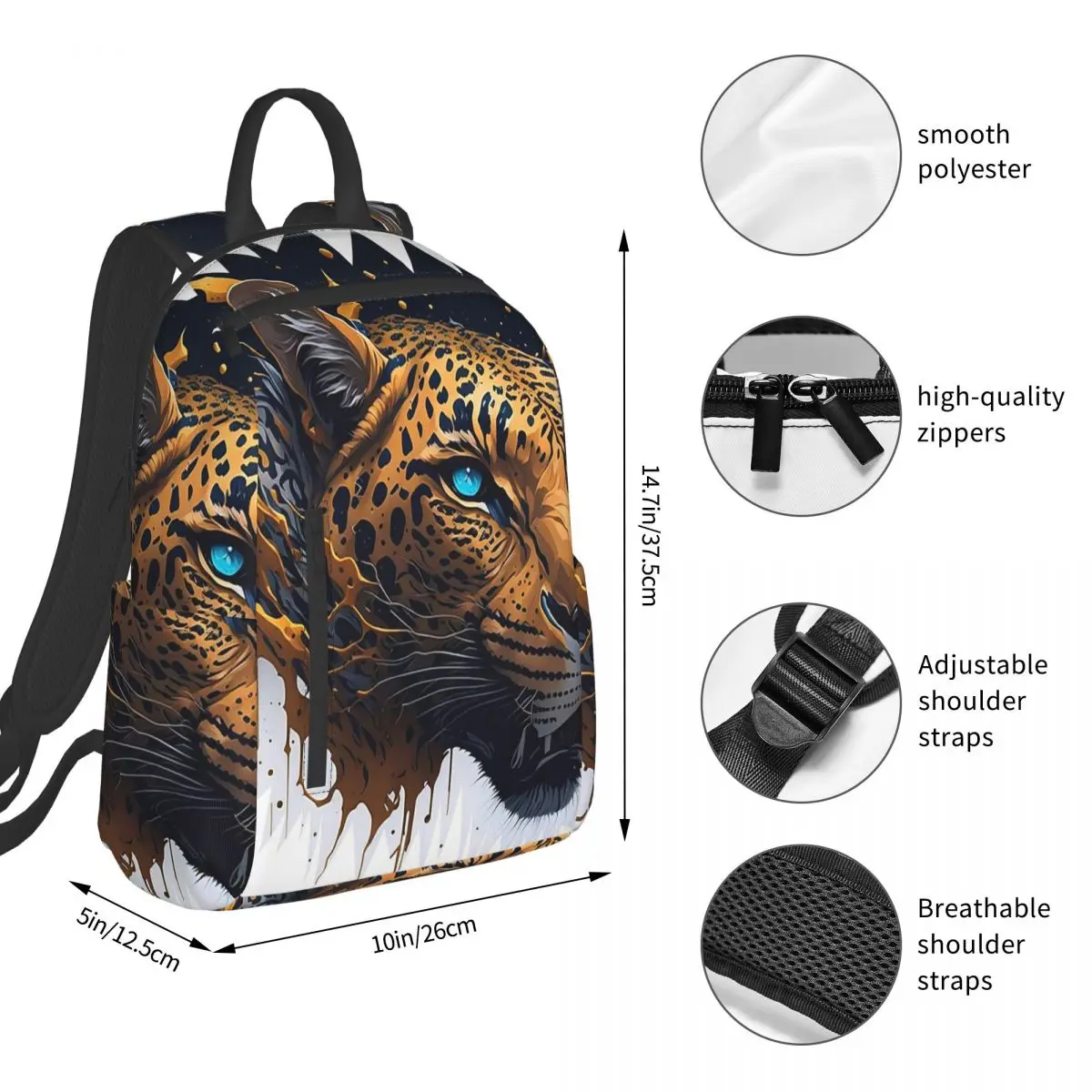 Leopard Breaking Through Wall Backpack Student BookBag Kids School Bag Laptop Shoulder Bags Boys Girls