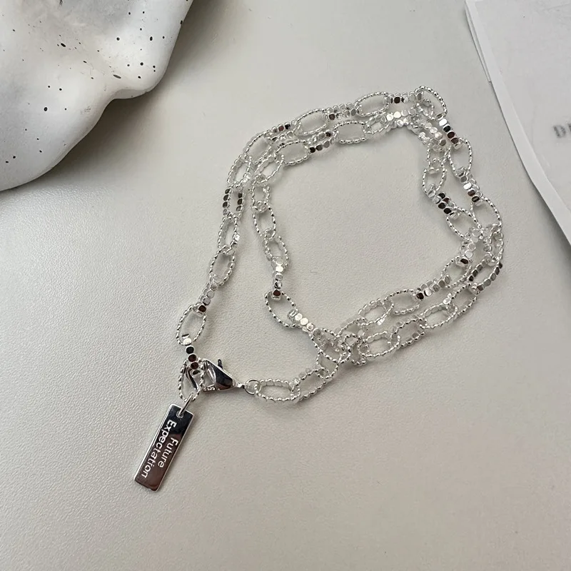 

S925 Sterling Silver Statement Necklace for Women – Heavy-Duty Craftsmanship, Shimmering Disc Design, Stylish INS-Worthy Collarb