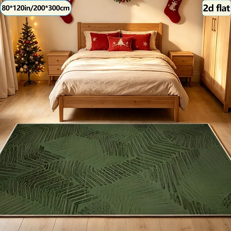 Dark Green Linear Abstract Texture Carpet, Artistic Minimalist Style Carpet, Suitable for Living Room, Bedroom, and Home Floor Decoration