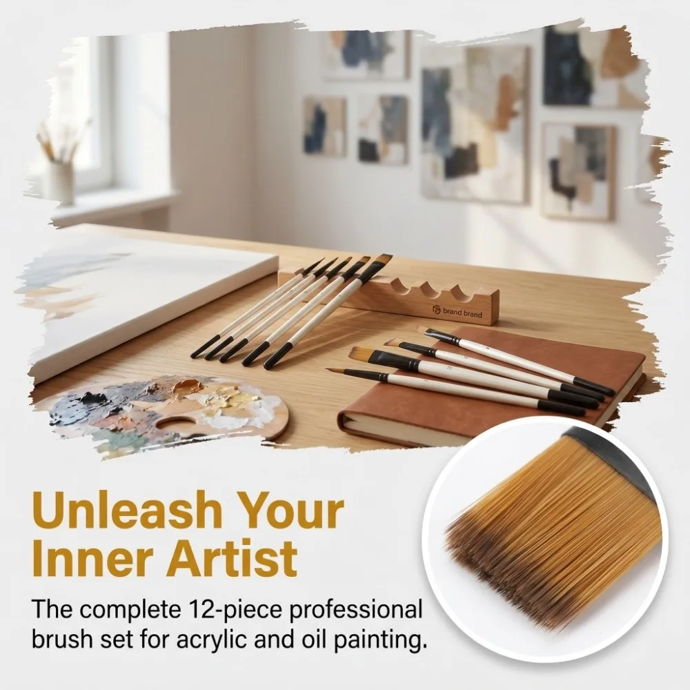 12PCS dense nylon filaments 12pcs nylon art brush set comfortable hand grips uniform bristle trimming watercolor flat brushes