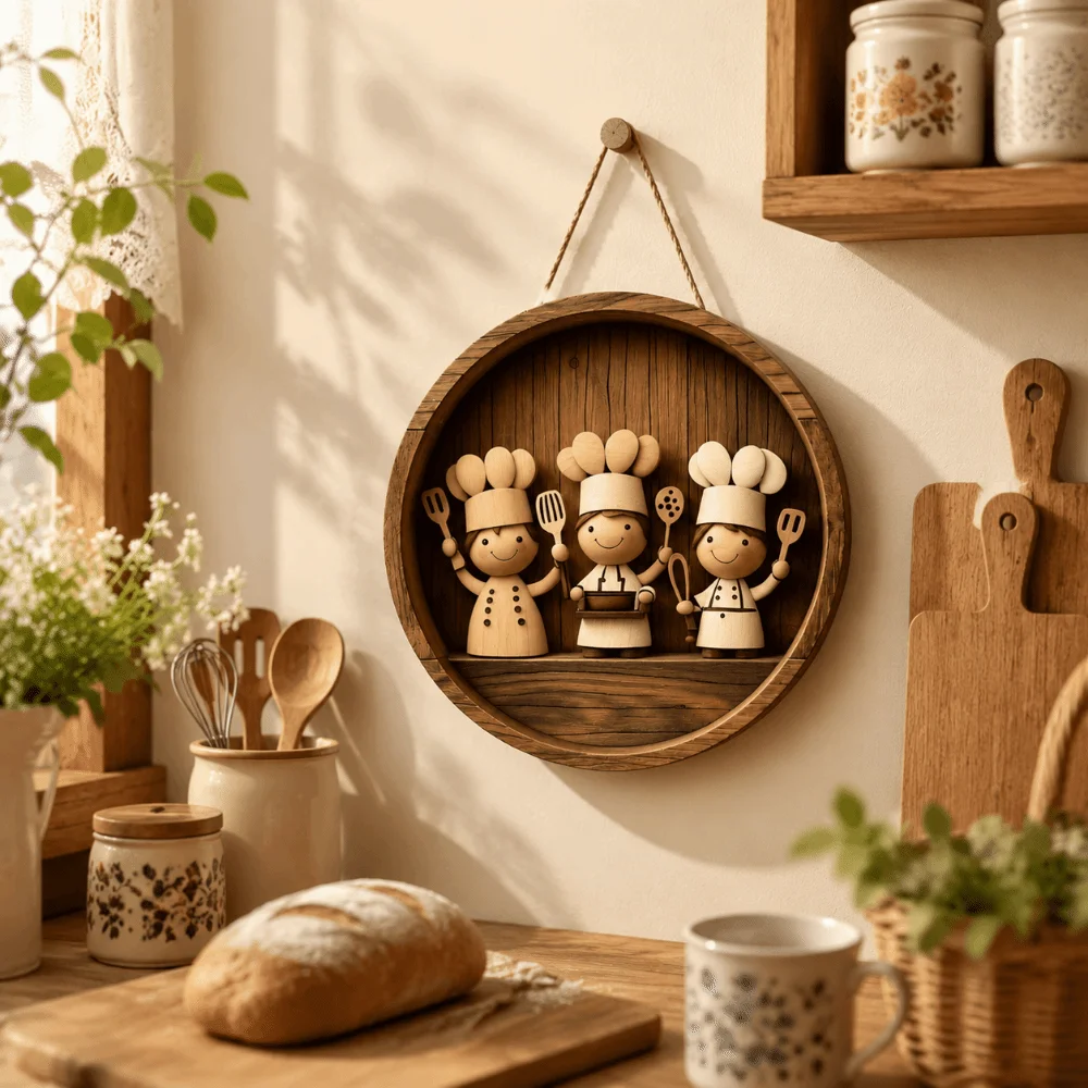 2D Plan Kitchen Sign Door Wreath Wooden Kitchen Wall Art Decorative Plate Hanging Decoration Restaurant Chef Pendant Kitchen