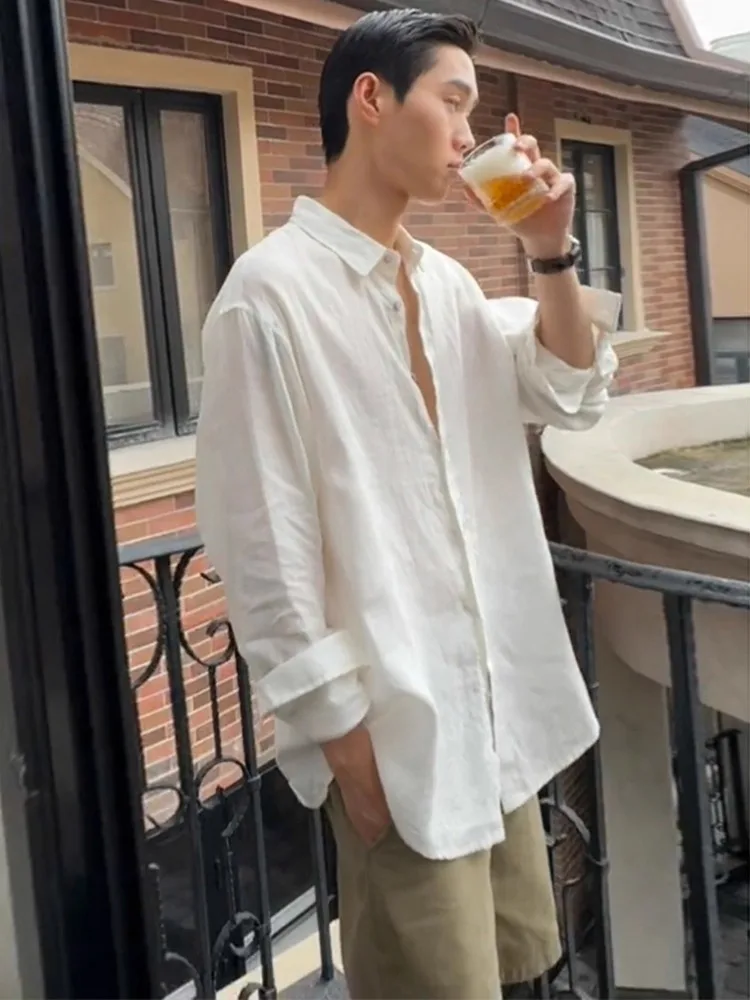 

Белый льняной мужской Long Sve irt, летняя тонкая лацзинская лиоцелла, солнцезащитный крем, свободная верхняя одежда, классическая повседневная одежда