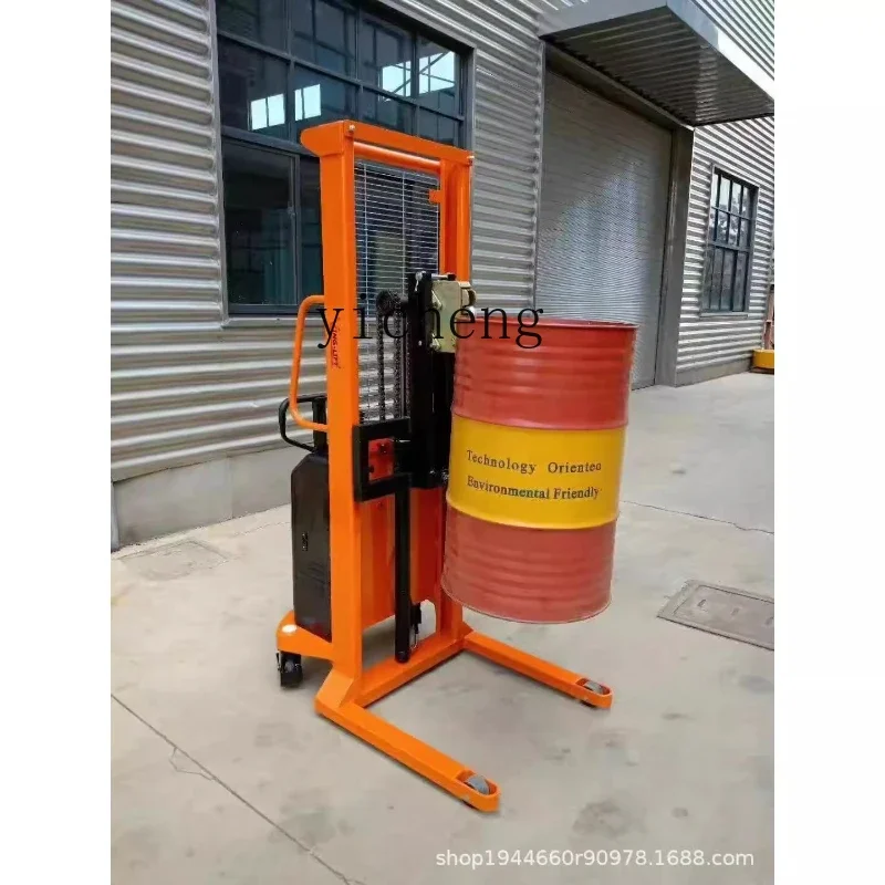

electric oil drum lifting and unloading truck, drum hydraulic loading and unloading stacker, iron drum plastic