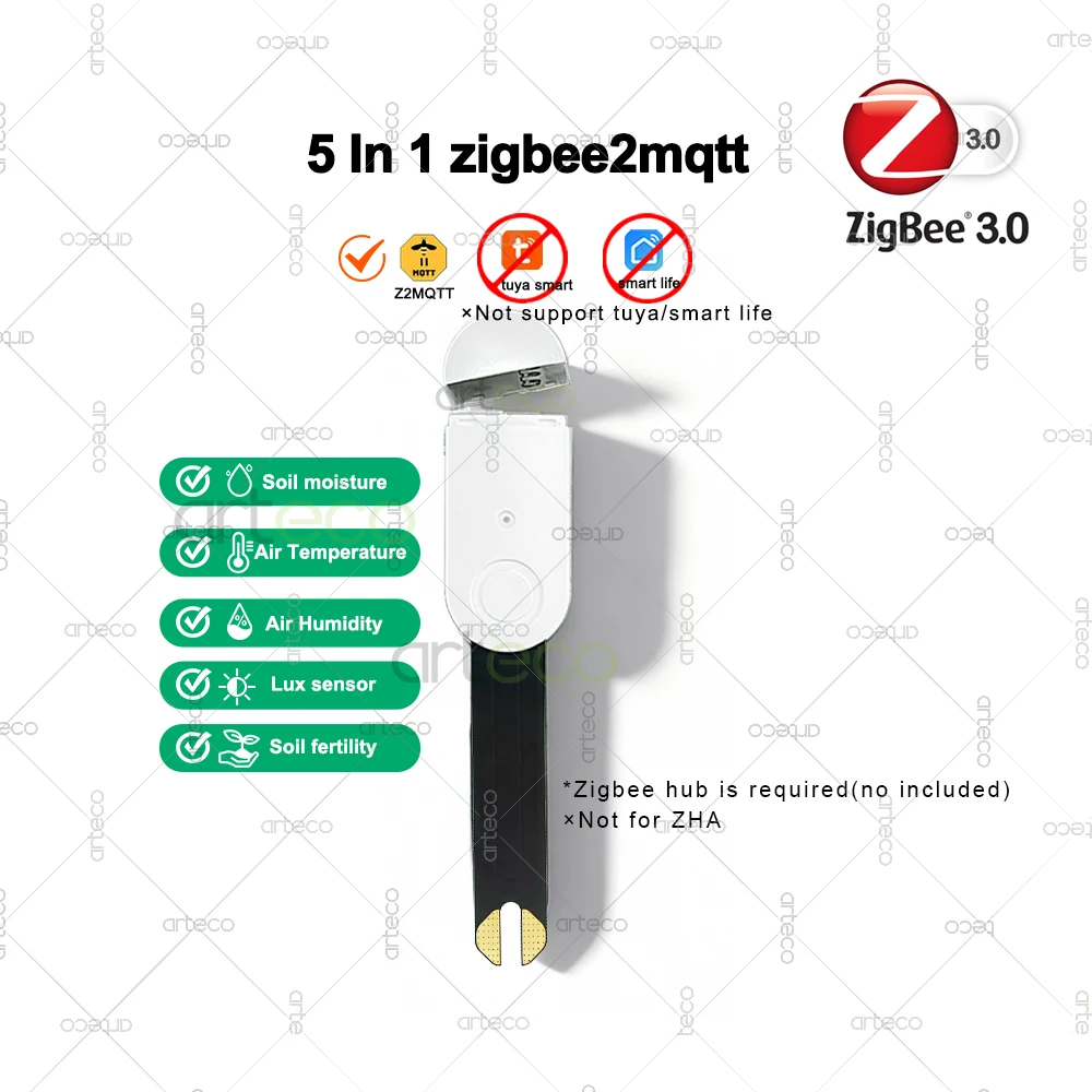 Zigbee Smart Bodensensor, Feuchtigkeits-, Temperatur-, Licht- und Fruchtbarkeitsdetektor für Tuya Smart Life Home Assistant Zigbee2MQTT