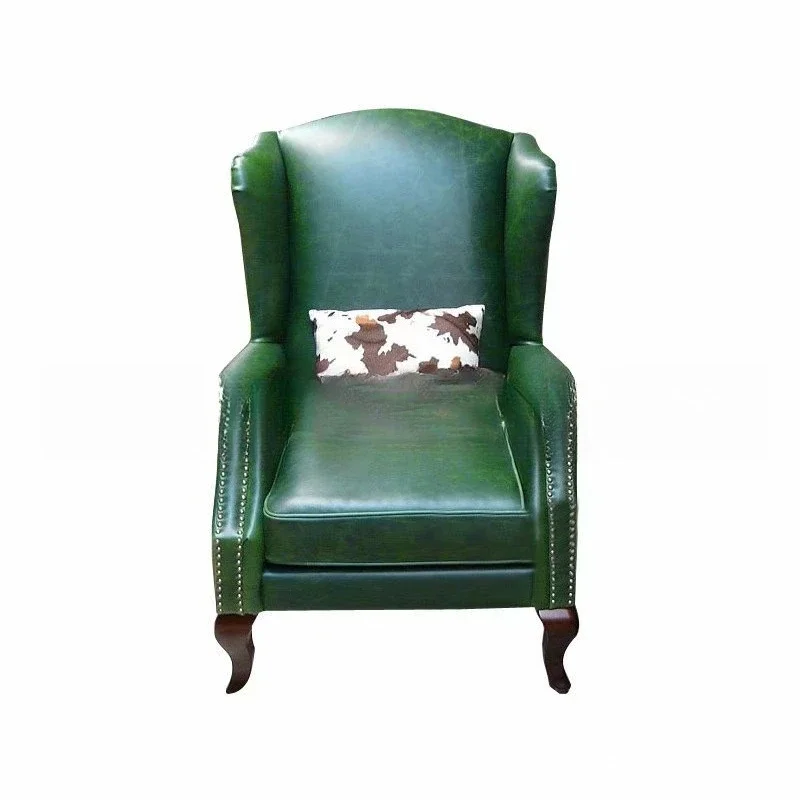 

American solid wood single sofa, retro leather high-back sofa club, casual leather tiger chair