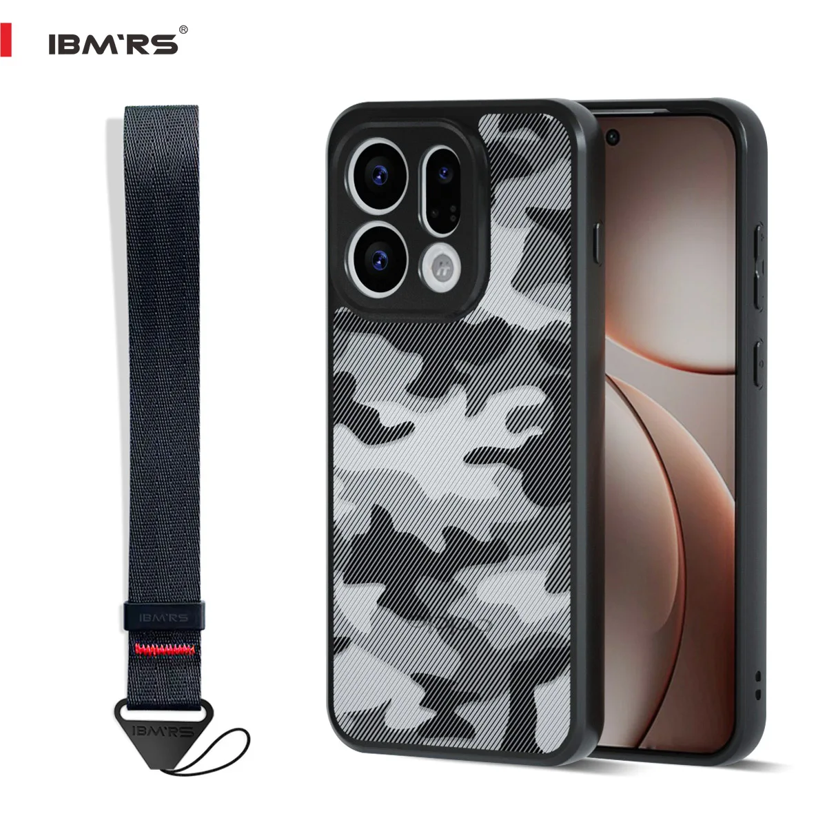 

IBMRS Oppo Find X9 5G Camouflage Case, Shockproof Bumper with Anti-Lost Hand Strap, Hybrid PC+TPU Rugged