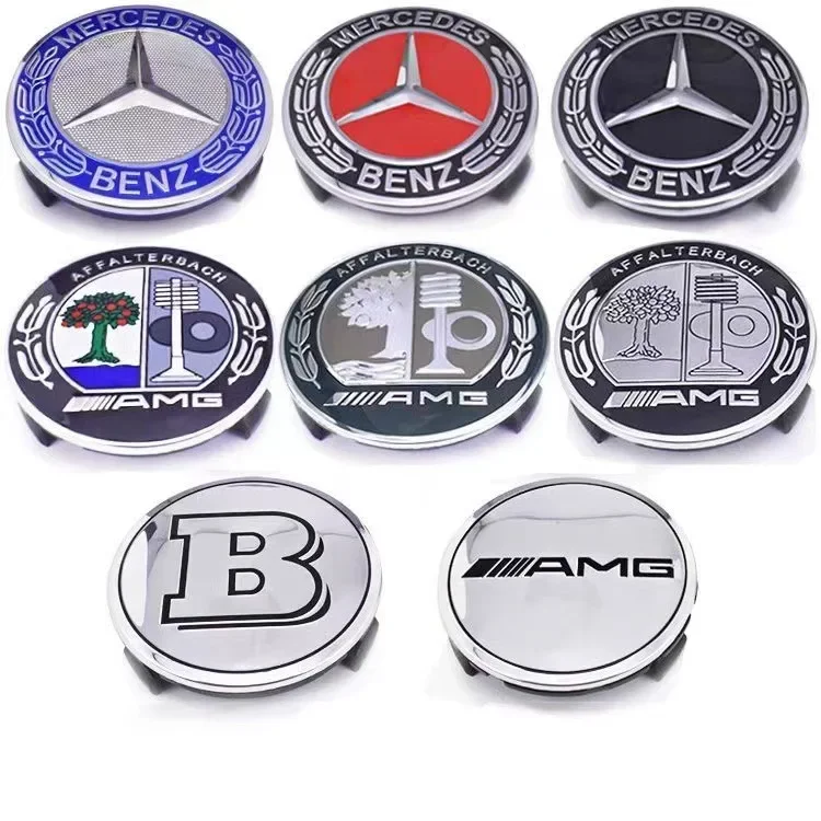 4PCS/Set Universal Mercedes Benz 75mm Black and Silver AMG Hubcap Center Cap Upgrade Wheel Hub Cover