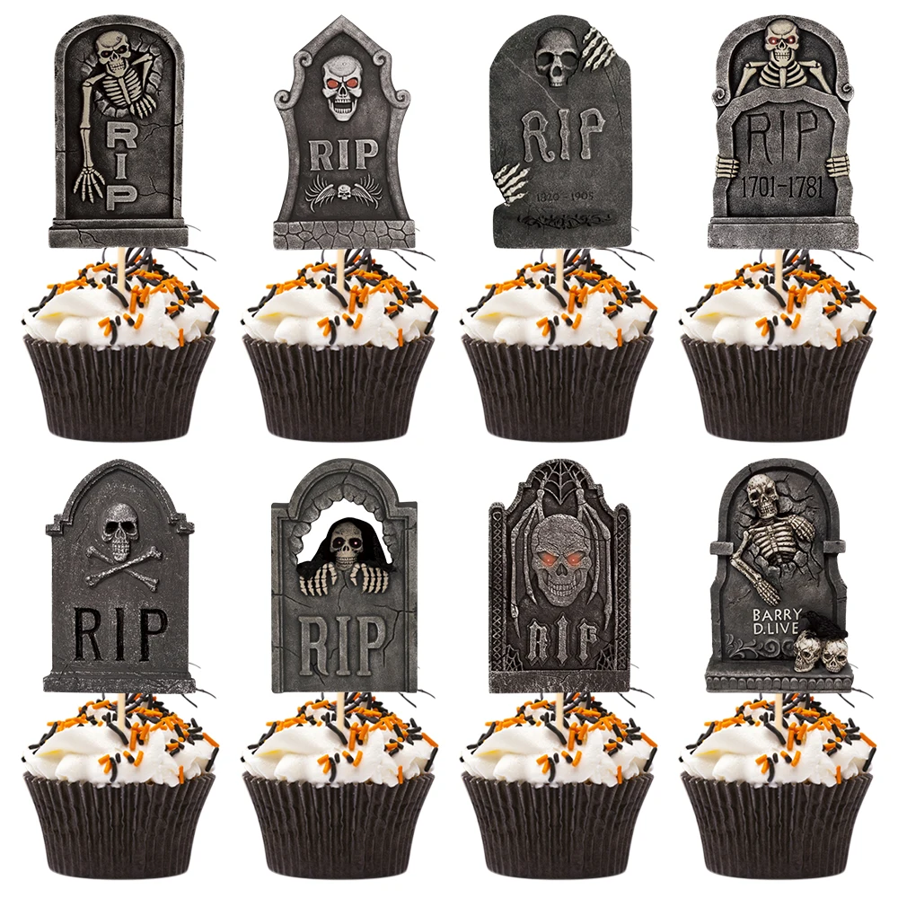 Tombstone RIP Cake Topper Happy Halloween Birthday Wedding Party Baby Shower Cupcake Toppers Decoration Baking Supplies DIY New