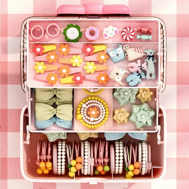 Portable Jewelry Storage Box Cute Bow Multi-layer Jewelry Organizer for Bracelet Necklace Earring and Girls Hairpin Supplies