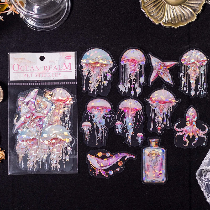 20pcs/pack Shell Light Underwater World Theme PET Stickers Art Collage Junk Journal Scrapbook Diary Album Decorative Stickers