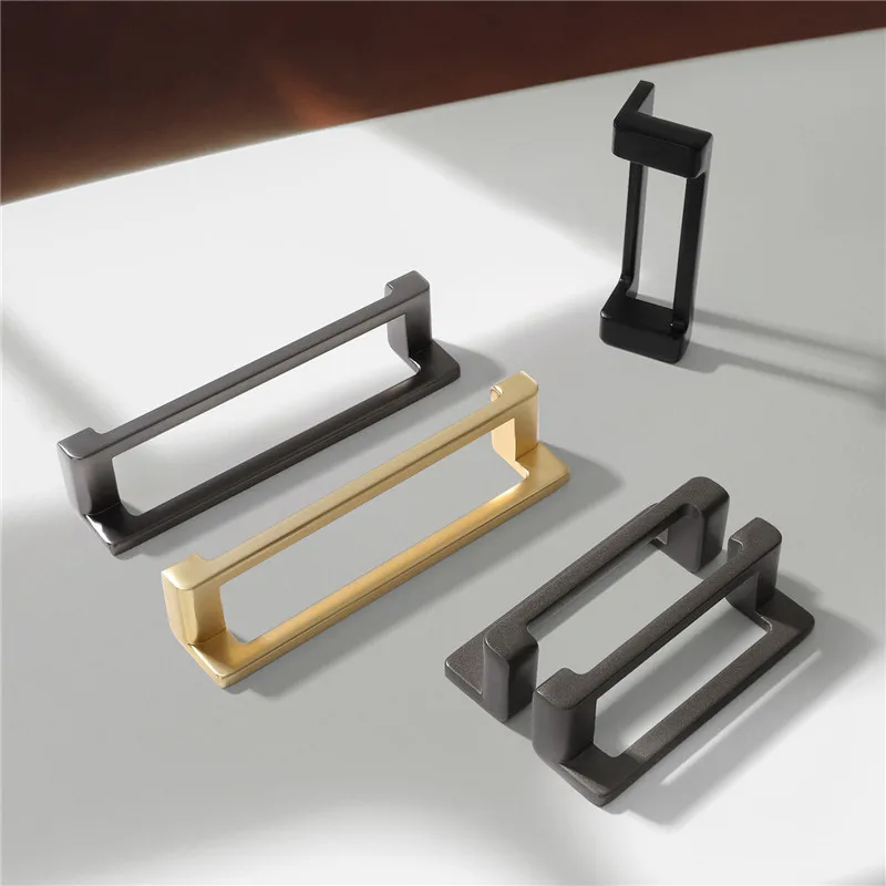 New Simple Copper Brushed Kitchen Cabinet Door Handles Zinc Alloy American Black Drawer Knobs Furniture Handle Hardware