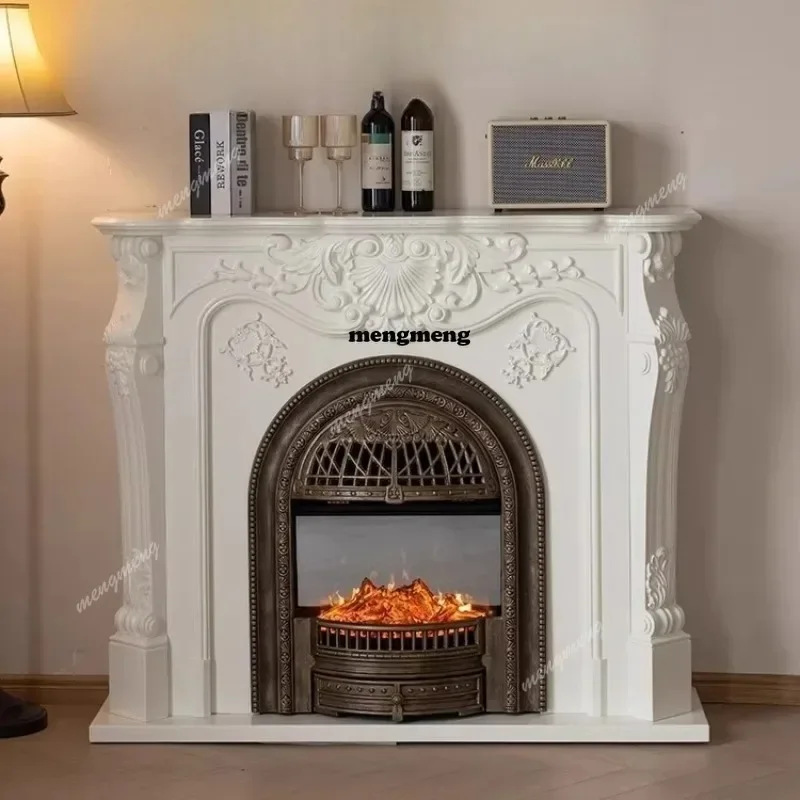 M138 French retro all-solid wood fireplace cabinet simulation fire fireplace, integrated fireplace