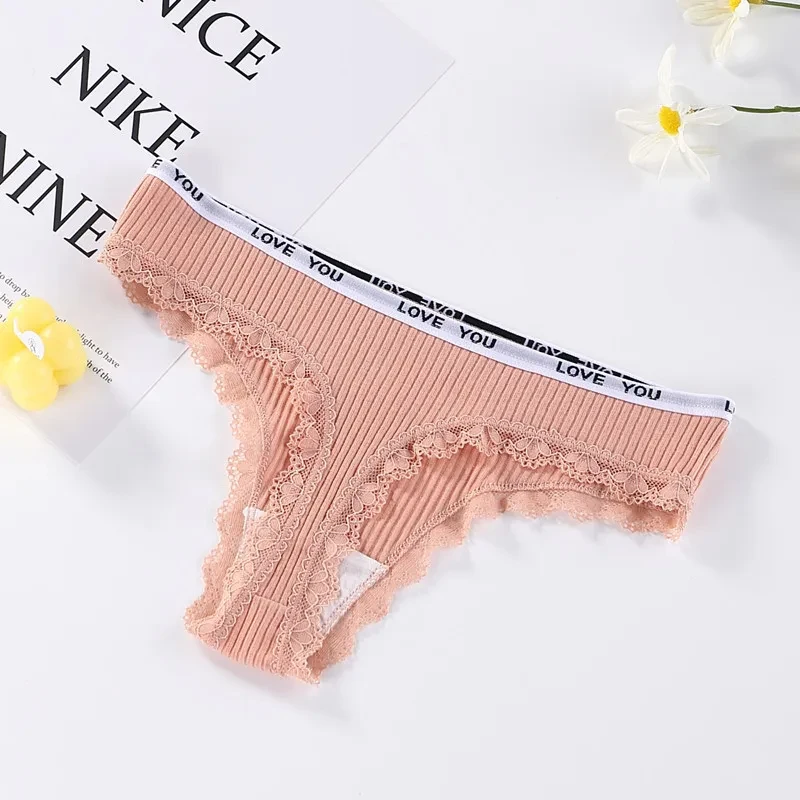 3Pcs/Lot Lace Thong Women\'s Tanga Low Waist Sexy Lingeries Cotton Panties Laides T Back Pants Girl\'s  Underpants Underwear