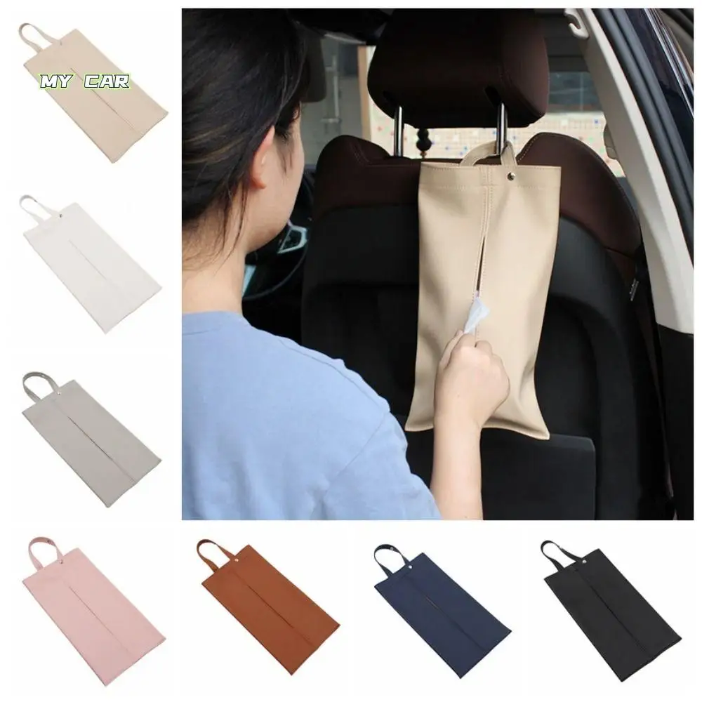 

Creative Hanging Napkin Holder Soft PU Leather Hanging Tissue Case Solid Color Detachable Car Tissue Storage Box