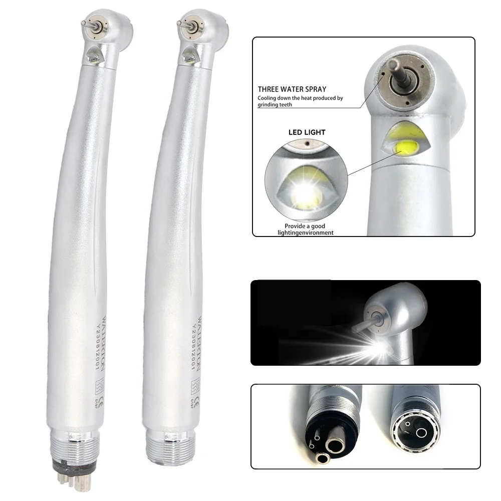 Dental NSK Style Handpiece Fiber Optic LED E-generator 2/4 Hole Push Button High Speed Triple Water Spray Hand Piece Air Turbine