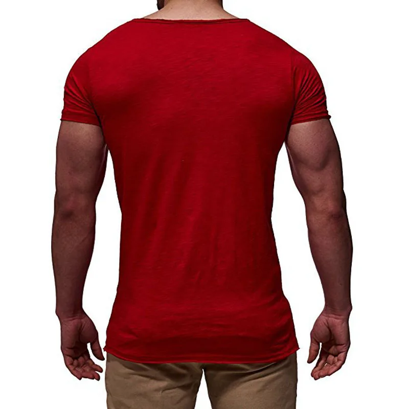Koszulka męska 2025 rekreacyjna letnia z krótkim rękawem jednolita patchworkowa bluzka t-shirty odzież męska slim camisetas męska koszulka — zdjęcie 7