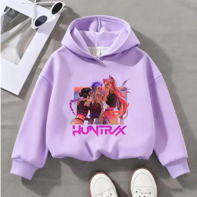 Kapuzenpullover für Mädchen, warmer Rumi KPop Demon Hunter-Mantel, modische Freizeit-T-Shirts mit Cartoon-Wellen für Kinder, lässig schwarz