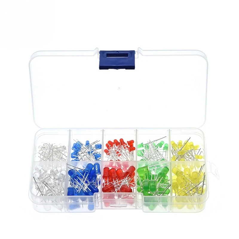TZT 1BOX=200PCS/Lot 3MM 5MM Led KIT Mixed Color Red Green Yellow Blue White Light emitting diode assortment 20PCS each With Box