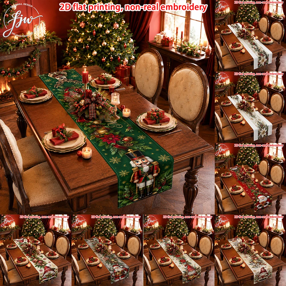 1pc Christmas Table Runner, Nutcracker Santa Xmas Holiday Dining Table Decor for Home Kitchen Party