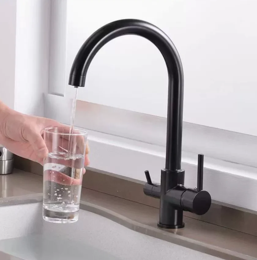 Bronze kitchen three-in-one cold and hot water faucet, water purifier, direct drinking water sink, rotating faucet, dishwashing