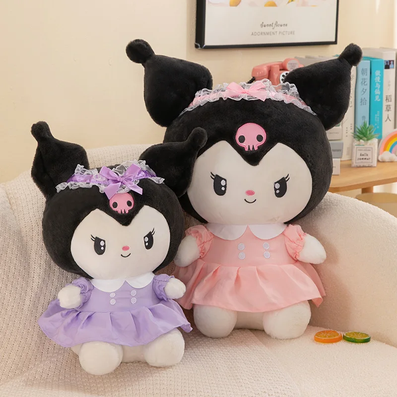 Sanrio Cute Skirt Bow Kuromi Doll Girl Children Pillow Plush Toy Doll Decoration Birthday Gift