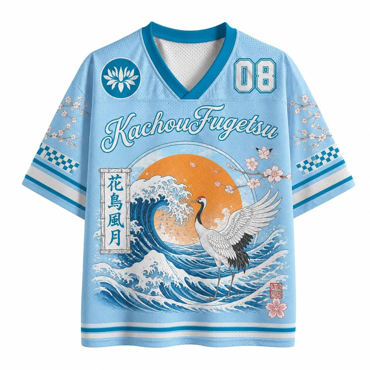 2026 Summer Fashion Retro Japanese Wave Flying Crane 3D Printing Outdoor Vacation Leisure Sports Fitness V-neck T-shirt Large